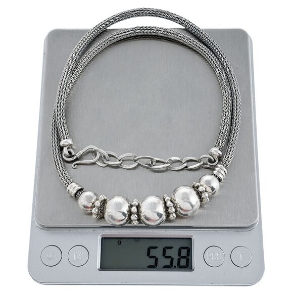 Foxtail Chain Graduated Bead Necklace | Sterling Silver 925 | 19"-21" - Picture 4 of 5